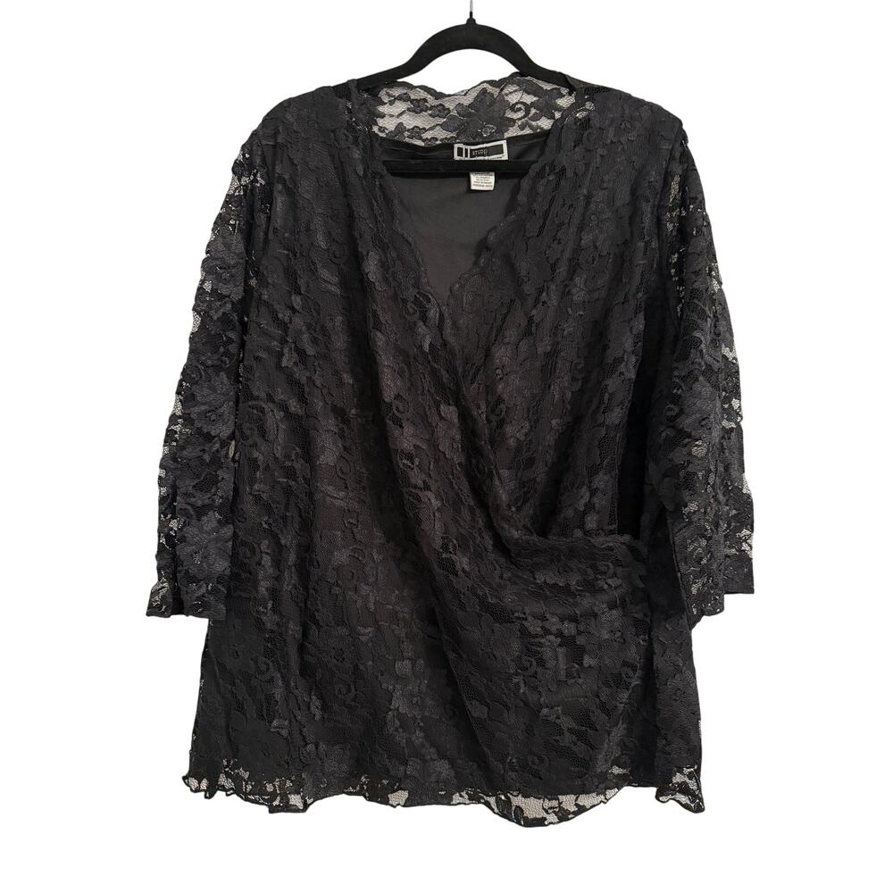JL Studio Vtg New Womens Plus 2X Elegant Lace Lined Sheer 3/4 Sleeve Wrap Blouse